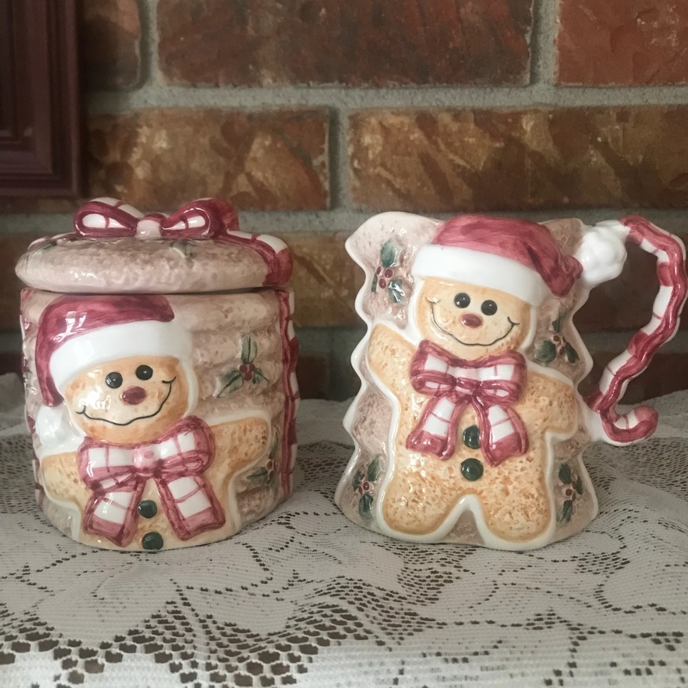 RareVintage Hand Painted Gingerbread Sugar/Creamer